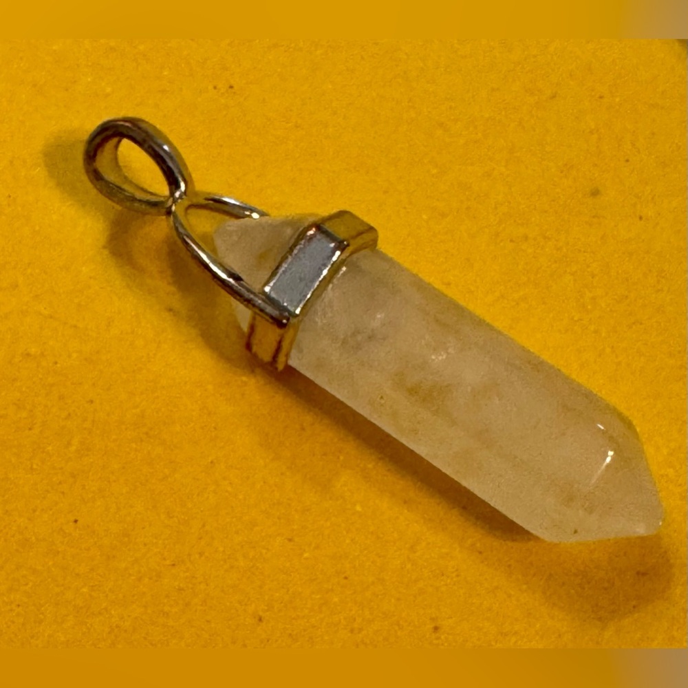 Pendants - 2 - silver tone (not 925) - white long crystal & round green. - Picture 6 of 7